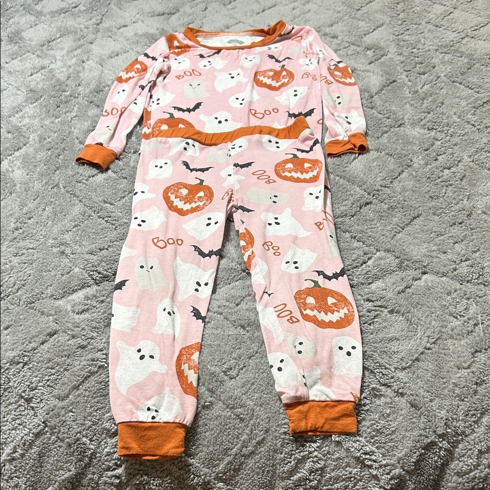 Pink and Orange Halloween Pajama Set with Ghosts and Pumpkins